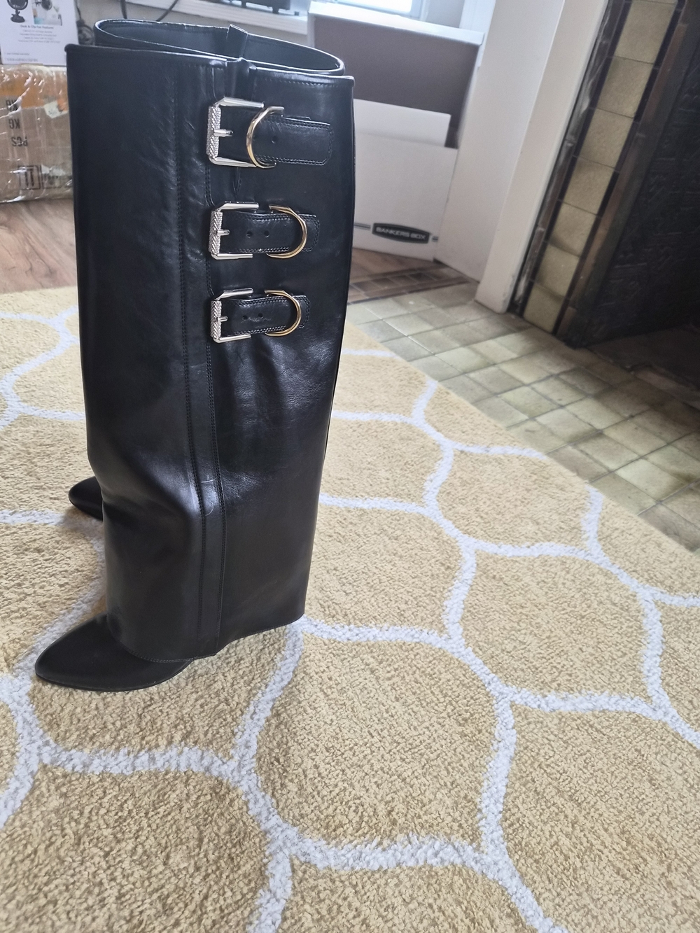 Givenchy Black Leather Over-The-Knee Boots with Triple Buckles